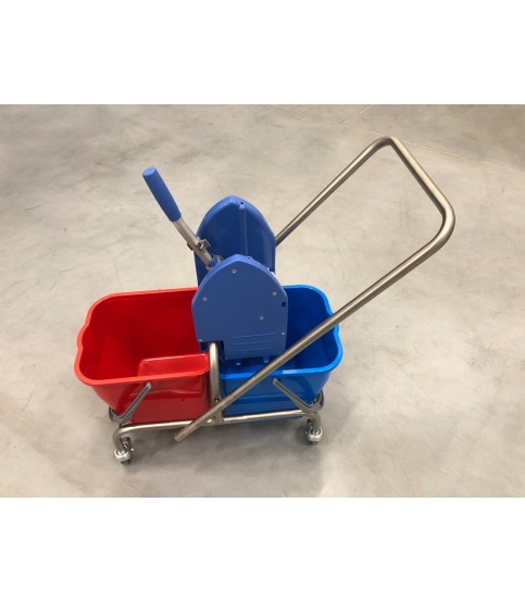 Wózek do sprzatania nierdzewny (wózek+wiadra+wyciskarka do mopów)