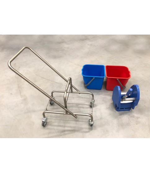 Wózek do sprzatania nierdzewny (wózek+wiadra+wyciskarka do mopów)
